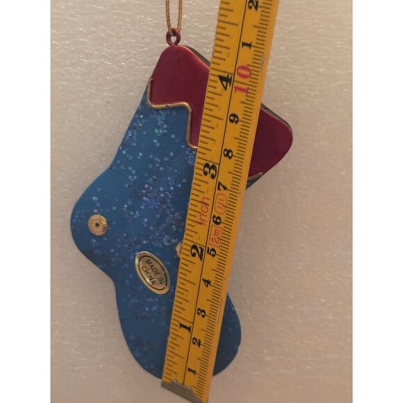 Christmas Tree Ornament Blue Metal Stocking Holiday Decor - Picture 3 of 4